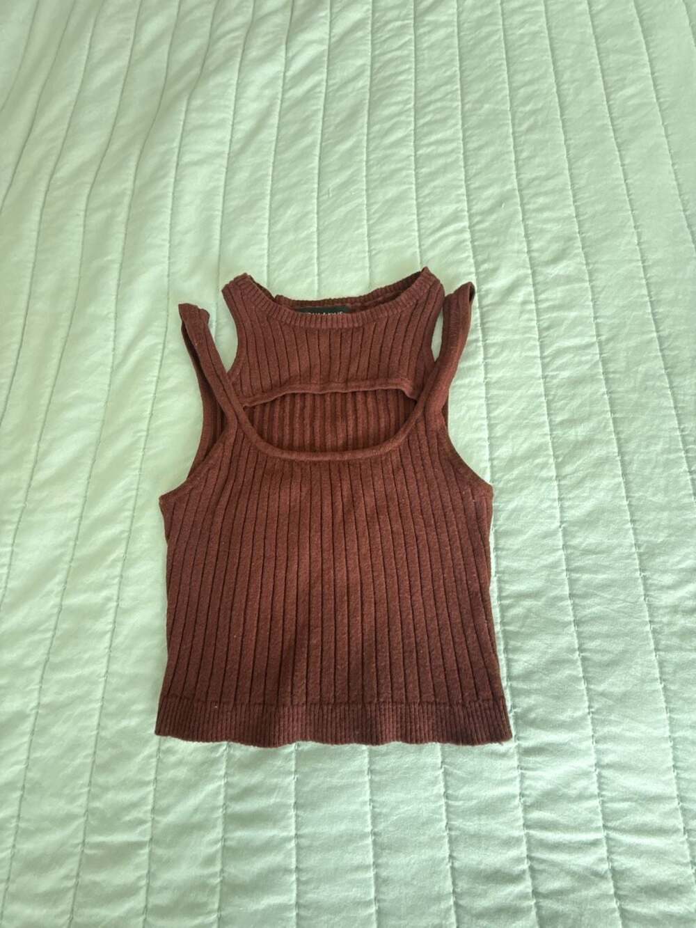Kendall & Kylie Ribbed Double Strap Cutout Tank Top Size XS Brown